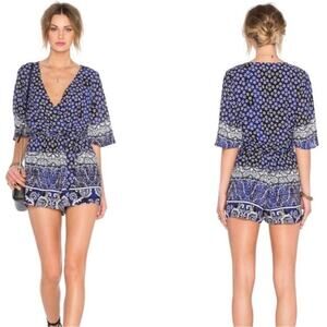 Lovers + Friends Isabelle Romper in Royal Scarf Blue Size XS